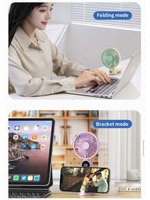 1200mAh Portable Handheld Fan, Mini Fan, Neck Hanging Fan, USB Rechargeable, LED Display, 6 Speed Adjustable, Phone Holder Design, With Lanyard, Personal Cooling Fan. Suitable For Office, School, Dorm, Beach, Vacation, Travel, Gift, Holiday Essential For Men And Women - Multicolor - View 2