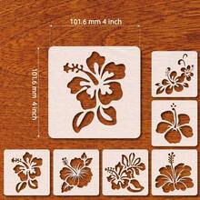 6pcs Hibiscus Flower Stencil For Painting On Wood Signs, 4 Inch Flowers Pattern Stencils Reusable, Plastic Decorative Floral Template For Wall, Journal, Scrapbook, Canvas Home Decor DIY Art Projects - Hibiscus 4 Inch - View 2