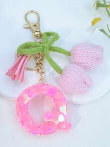 Initial Heart Keychain, Tulip Tassel Bag/Car Key Chain, Cute Accessory Gift For Friends, Mom, Teacher, Birthday - Pink - View 28