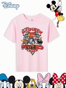 Disney T-Shirt, Short Sleeve, Made Of 100% Pure Cotton FabricGirls Short Sleeve T Shirt Pink Lightning McQueen Cars Movie Characters Print For Disney Fans Casual WearGifts Suitable For Girls - Hồng - Xem 2