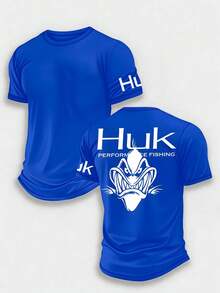 Men's HUK Angry Fish Monster Print Oversize T-Shirt, Pro Fishing Casual Top Father's Day Gift - 藍色 - 查看 2