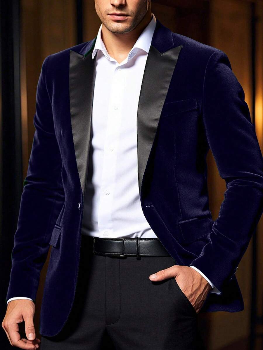 Men's Velvet Suit Jacket, Formal Wear For Banquet, Stage Performance, Evening Gown - Royal Blue - View 1