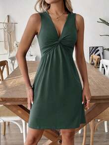 Holidaya Solid Color Textured Casual Sleeveless Mini Summer Dress - 綠色 - 查看 3