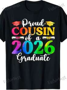 "Proud Cousin Graduate 2026" T-Shirt - 100% Cotton, Comfortable, Crew Neck, Short Sleeve, Colorful - For Cousins - Unisex For Men And Women - Graduation Outfit For Geniuses And Family - Machine Washable - Class Of 2026 Clothing - 黃色 - 查看 4