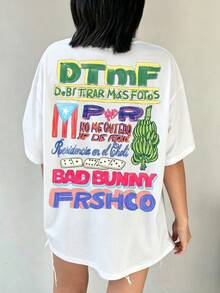 波多黎各兔子 "DtMF" 趣味青蛙獨特印花，獨一無二客製化，100%純棉女款寬鬆T恤，夏季服飾，大尺碼夏季上衣，K-Pop戰士系列，純棉上衣，女裝，女款夏季穿搭，針織衫，派對穿搭，大尺碼女裝，大尺碼女款圓領寬鬆上衣，閨蜜穿搭，度假穿搭，休閒運動服，女款運動服 - 白色4 - 查看 8