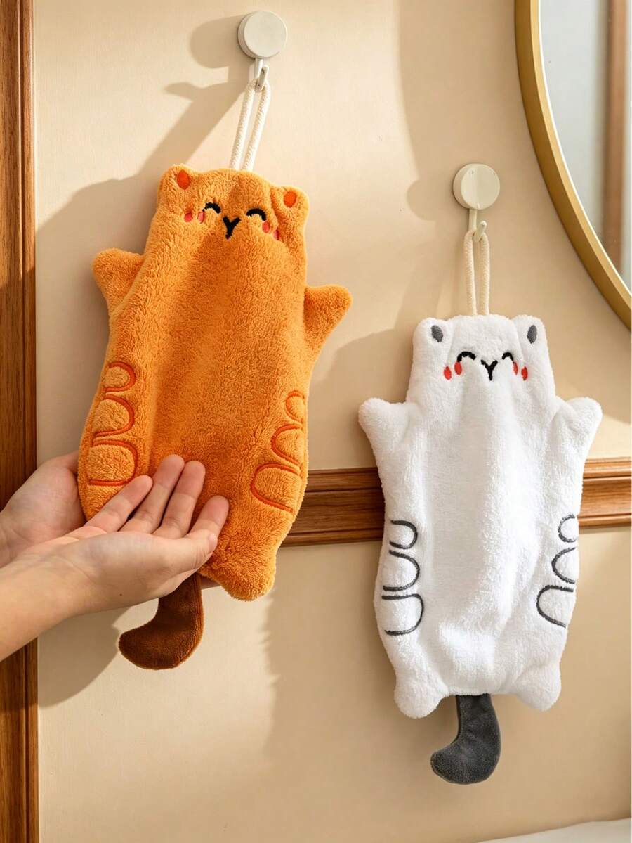 2pcs/1pc Cute Cat Hanging Hand Towel, Highly Absorbent, Easy To Clean, Suitable For Kitchen And Bathroom, Creative Decorative Towel, Cute Home Gift - Multicolor - View 1