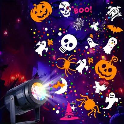 Đèn chiếu LED Halloween hình bí ngô, ma, dơi, bộ xương, đèn chiếu động cắm USB, sử dụng trong nhà và ngoài trời, trang trí nhà ma.