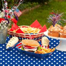 7月日派對裝飾套裝 - 3件組1件套，54*108英吋日主題套裝，適用於日裝飾，一次性塑料桌布 - 完美適合美國愛國主義和7月4日裝飾 - 寶藍色 - 查看 5