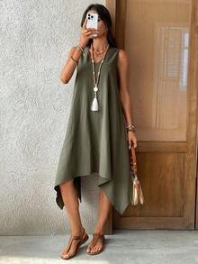 Vestido casual de mujer con estampado de muñeca y mangas cortas, atuendo de abuela, vestido casual de mujer, atuendo casual para mujer, atuendos de verano para mujer, vestido bohemio - Verde - Ver 1