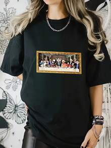 Last Supper Art Print Digital Print Short Sleeve Unisex Pure Cotton Loose And Comfortable - 黑色 - 查看 7