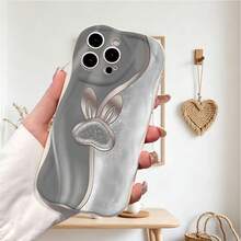 1pc Fashion TPU Material Rabbit Ear Pattern White Cream Ripple Thick Anti-Fall Precise Hole Lens Protection Phone Case, Suitable For Anti-Fall Anti-Shock Lens Full Coverage Protection, High Fashion, Suitable For Both Men And Women, Ideal Choice For Fashion Enthusiasts, Minimalist And Stylish Phone Case Compatible With Iphone/ Galaxy/Transsion - White - View 1