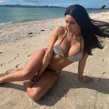 Bikini de dos piezas con pedrería de color sólido, muy vendido en 2020 - rosa - Ver 3