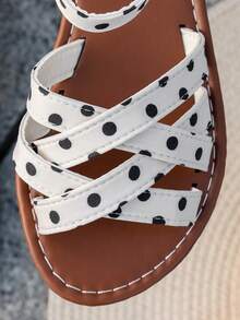 2026 New Arrival: Plus-Size Retro Polka-Dot Flat Sandals With Large Bow; Black, White, And Beige Sweet Cross-Strap Design With Open-Back; Stylish, Versatile, And Comfortable; Perfect For Vacations, Commuting, And Dates - White - View 6
