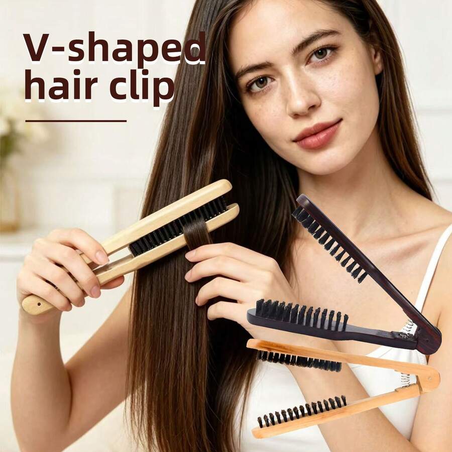 V型直髮拉直梳、V型順髮梳、V型豬鬃毛造型梳、美髮沙龍直髮梳、捲髮梳 - 彩色 - 查看 1