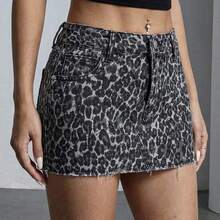 YijiaNvz  ICON Minifalda vaquera sexy con estampado de leopardo para mujer, verano - Multicolor - Ver 4