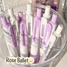 4/8 buah Pulpen Gel Hitam 0,5mm yang Dapat Ditarik dengan Kotak, Pulpen Tekan Gaya Balet dengan Pita Ungu, Alat Tulis Lucu untuk Menulis Halus, Perlengkapan Sekolah, Catatan Belajar, Perencana, Jurnal & Kembali ke Sekolah - A - View 5