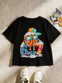 Basic Short-Sleeved T-Shirt For Pre-Teen Boys, Featuring A Cartoon-Style Slogan Graphic Print With The Number 67, In A Minimalist And Refreshing Style, Suitable For Casual Spring, Summer And Autumn Outfits - 黑色 - 查看 8
