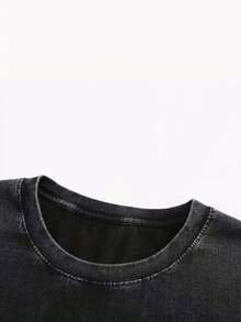 Men's And Women's 100% Cotton T-Shirt, Vintage Style And Heavyweight, Unisex, Round Neck, Short Sleeve, Loose Fit, Suitable For Travel, Parties And Activities, With - 黑色 - 查看 3