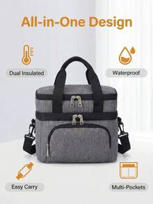 1 buah Tas Bekal Kartun Lucu, Tas Tangan Serbaguna yang Dapat Digunakan Kembali dengan Isolasi Panas & Dingin, Kapasitas Besar, Desain Vertikal, Tas Jinjing untuk Menjaga Kesegaran Makanan. Sempurna untuk Bekerja, Aktivitas Luar Ruangan Musim Panas, Piknik, Berkemah, dan Penyimpanan Makanan Sehari-hari. - hitam 2 - View 8
