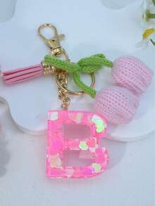Initial Heart Keychain, Tulip Tassel Bag/Car Key Chain, Cute Accessory Gift For Friends, Mom, Teacher, Birthday - Pink - View 6