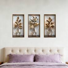 3件組現代風花瓶牆貼，可移除金色花瓶牆貼，紋理藝術裝飾，適用於客廳、臥室、走廊、樓梯及其他居家牆面裝飾 - 多色 - 查看 9