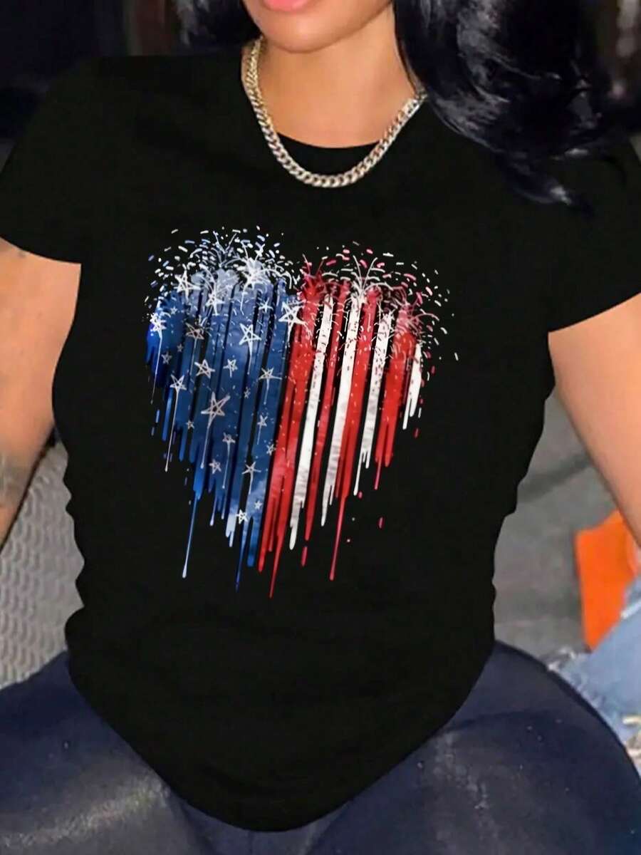 Camiseta para mujer, cómoda, cuello redondo, informal, mezcla de algodón, mangas cortas, suave y transpirable, camiseta para mujer, verano, primavera, tela para ropa de calle - Negro - Ver 1