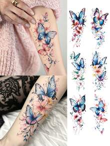 6 fogli di tatuaggi temporanei per il corpo da donna, con colorati motivi primaverili ed estivi di farfalle e fiori. Tatuaggi finti impermeabili, durano 2-5 giorni, possono coprire cicatrici, possono essere usati su braccia, collo, spalle, vita, gambe e caviglie. Perfetti come regali per migliori amici, vacanze, feste e decorazione del corpo. - Multicolore - Visualizzare 1