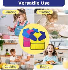 2 Pack Kids Painting Apron With Long Sleeve & 3 Pockets, Waterproof Toddler Art Smock For Age 2-8, Children Artist Apron For Craft Paint - Pink and Yellow (M) - View 6