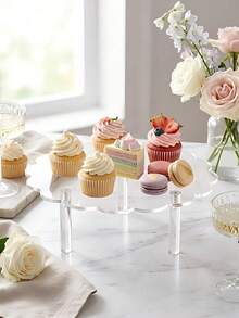 1pc/4pcs Acrylic Round Cake Stand, Party/Birthday Dessert Display Stand, Transparent Crystal Display Stand - Clear - View 7