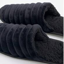 Luxury 's And Women's Warm Winter Slippers, Plush, Non-Slip, Comfortable, Soft, Unisex, Casual Fabric Slippers For Home And Winter - 黑色 - 查看 4