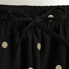 guang zhou mi qian shang mao Everyssa Pantalones cortos de verano de moda, elegantes y casuales con estampado de lunares franceses, con bolsillos, cintura elástica y lazo para mujeres - Café integral - Ver 11