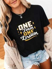 "One Team, One Phrase, One Dream" T-Shirt - Pure Cotton - 黑色2 - 查看 4