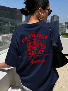 Women's Y2K Vintage Graphic T-Shirt - Loose Fit, Casual Non-Stretch T-Shirt For Everyday Wear In Spring/Summer/Autumn - Stylish Women's Clothing Collection - 海軍藍 - 查看 5