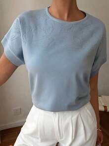 Blusa de punto con mangas de murciélago y adornos de strass para mujeres de mediana edad y mayores - Azul - Ver 7