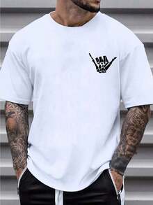 Elegantes, lässiges Herren-T-Shirt aus 100 % Baumwolle mit minimalistischem Skeletthand-Print, schwarzes Oberteil in lockerer Passform – ideal für Streetwear, Brunch und jede Jahreszeit. - Weiss - Übersicht 7