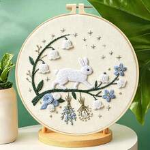 3 Sets Mori Style Embroidery Kits - Lily Of The Valley Rabbit/Starry Stream/Moonlit Forest DIY Handmade Embroidery, Healing Artistic Home Decor - Multicolor - View 6