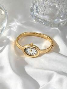 New Vintage Luxury Roman Numeral Women's Watch, Elegant High-End Fashion Quartz Wristwatch - Gold - View 3