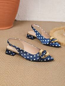 Fashionable Minimalist Style Asymmetrical PU Fabric Textured Metal Buckle Sandals Women 3cm Chunky Heel Comfortable Shoes - Blue - View 6