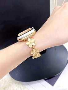 Huastonband 女款金色手鍊錶帶，適用於 ，時尚鑲鑽奢華花卉設計金屬不鏽鋼腕帶，相容 38/40/41/42/44/45/46/49mm 系列 Ultra/SE/S11/S10/S9/S8/S7/S6/S5/S4/S3/S2，夏季女款奢華珠寶海灘配件 - 金色 - 查看 6