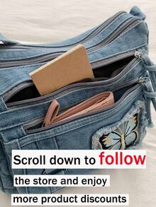 Casual Chic Soft Jeans Multi-Layer Crossbody Bag With Multiple Pockets, Versatile Commuter Large Capacity Women's Shoulder Bag, Great For Commuting - Blue - View 3