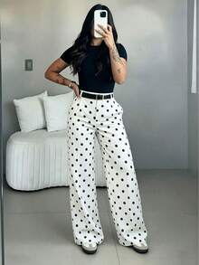 Pantalones de pierna ancha de cintura alta y ajuste delgado en caqui, estilo callejero bohemio, adecuados para uso casual, ir al trabajo y vacaciones en primavera/verano - Blanco 3 - Ver 3