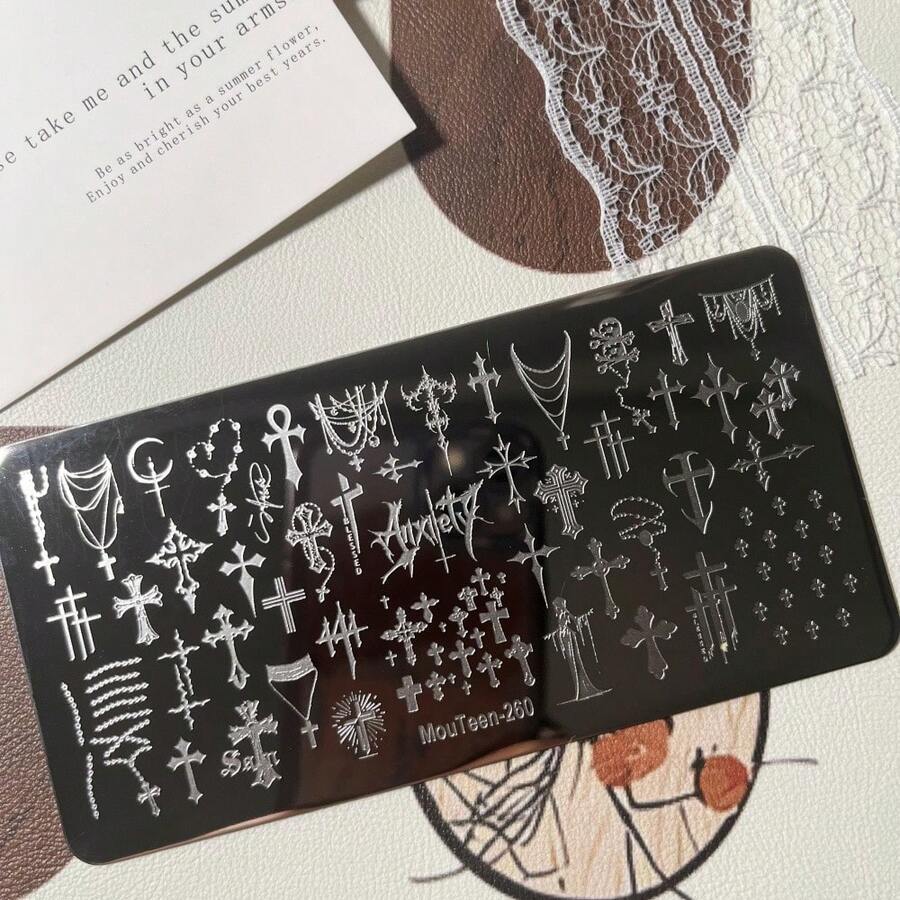 Mouteen Moutee260 哥特十字架和字母复古朋克美甲印花板模板工具