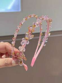 1pc Handmade Double-Layer Crystal Headband, Girls Hair Hoop With Rhinestones, Versatile Decorative Hair Accessory For Photo Shooting And Outdoor Wear - Double Layer - View 7