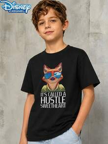Disney Zootopia 1 Piece Teen Boys Casual Nick Wilde Print Short Sleeve T Shirt Black Daily Summer Boys Clothes Teen Boy Clothes Shirts - màu đen - Xem 2
