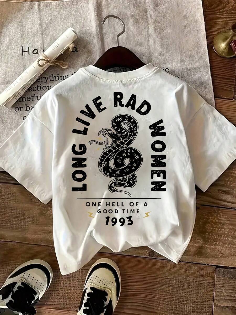 Neues, vielseitiges Kurzarm-T-Shirt mit Aufdruck und Rundhalsausschnitt, europäische und amerikanische Mode. - Weiss - Übersicht 1