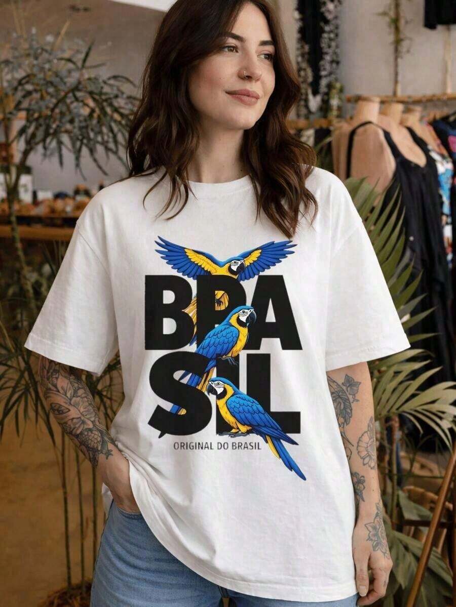 Impala Blusa de Mujer con Estampado Tropical de Río, Blusa Elegante 100% Algodón, Camiseta con Estampado de Tucán IZYF - Negro - Ver 1