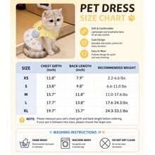 1件可爱猫咪公主裙，黄色波点蕾丝荷叶边蓬蓬裙，带牵引绳挂钩，透气夏季宠物服装，适合小型犬猫、幼猫幼犬日常穿着和拍照 - 黃色 - 查看 7
