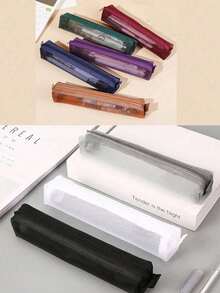 Minimalist Transparent Mesh Pencil Case, Student Exam Supplies Storage Bag, Mini Square Storage Pouch, Back To School, Back To School, School Supplies, Pencil Case, Backpack - Multicolor - View 3