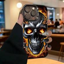 Flat 2D Printing. A Stylish, Luxurious, And Niche Phone Case With A Flaming Skull Design, Featuring Large Cutouts, Drop Protection, And A Non-Slip Grip, Compatible With IPhone 17/16/15/14/13/12/11/Plus/Pro/Max/Air/Mini/16E. Lightweight, Luxurious, And Durable, With A Clear And Colorful Design, It's The Perfect Gift For Valentine's Day, Birthdays, Or For Your Girlfriend Or Boyfriend. - 黑色 - 查看 3
