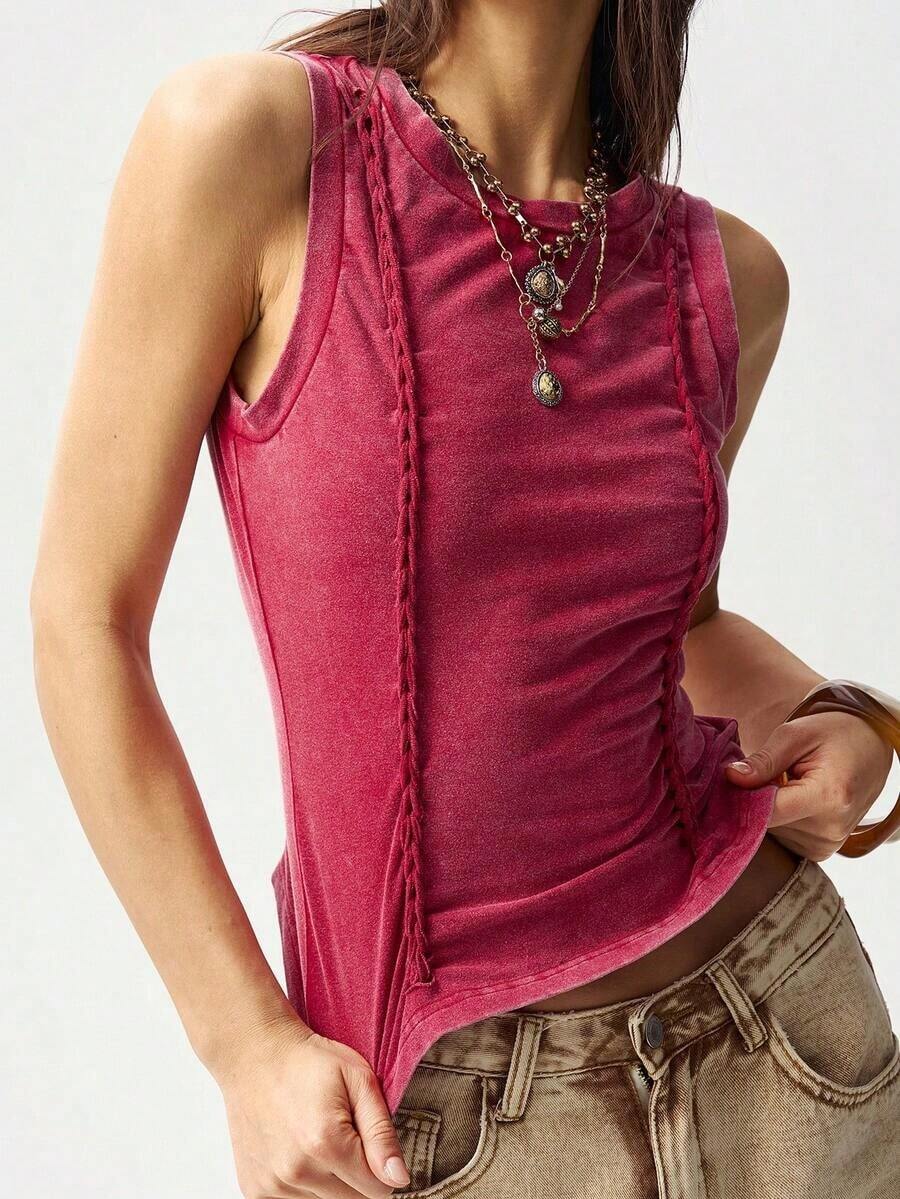Top sin mangas estilo bohemio para primavera/verano, diseño vintage de ganchillo hecho a mano, adecuado para salir, uso casual, Día de San Valentín, vacaciones de mujer, festival de música, vacaciones de verano, regreso a clases, verano de mujer, disfraz de carnaval, Pascua, estilo Y2K - Rojo - Ver 1